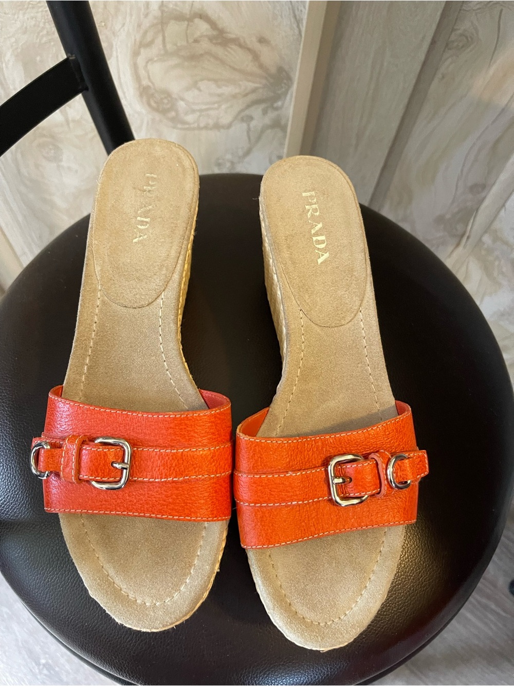 Prada Orange Leather Slide Sandals 39 perfect condition